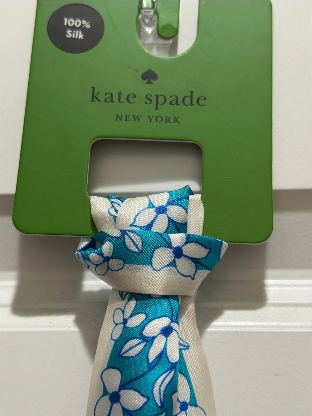 Kate Spade Floral Vines Silk Skinny Scarf Riveria Blue